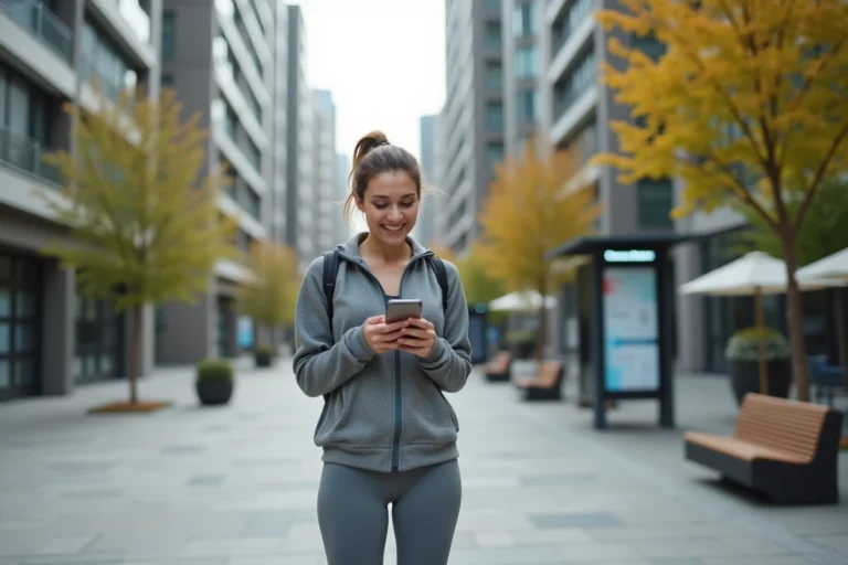 Jeune femme souriante en tenue de sport dans la ville