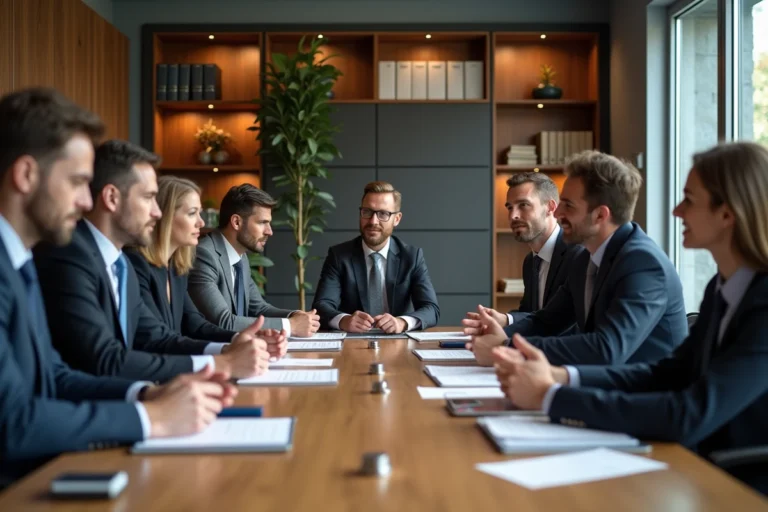 Groupe de professionnels en réunion dans un bureau moderne