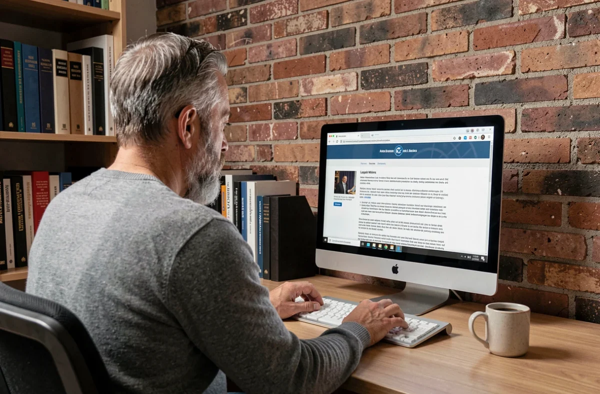 Homme travaillant sur les mentions légales de son site web depuis son bureau à domicile