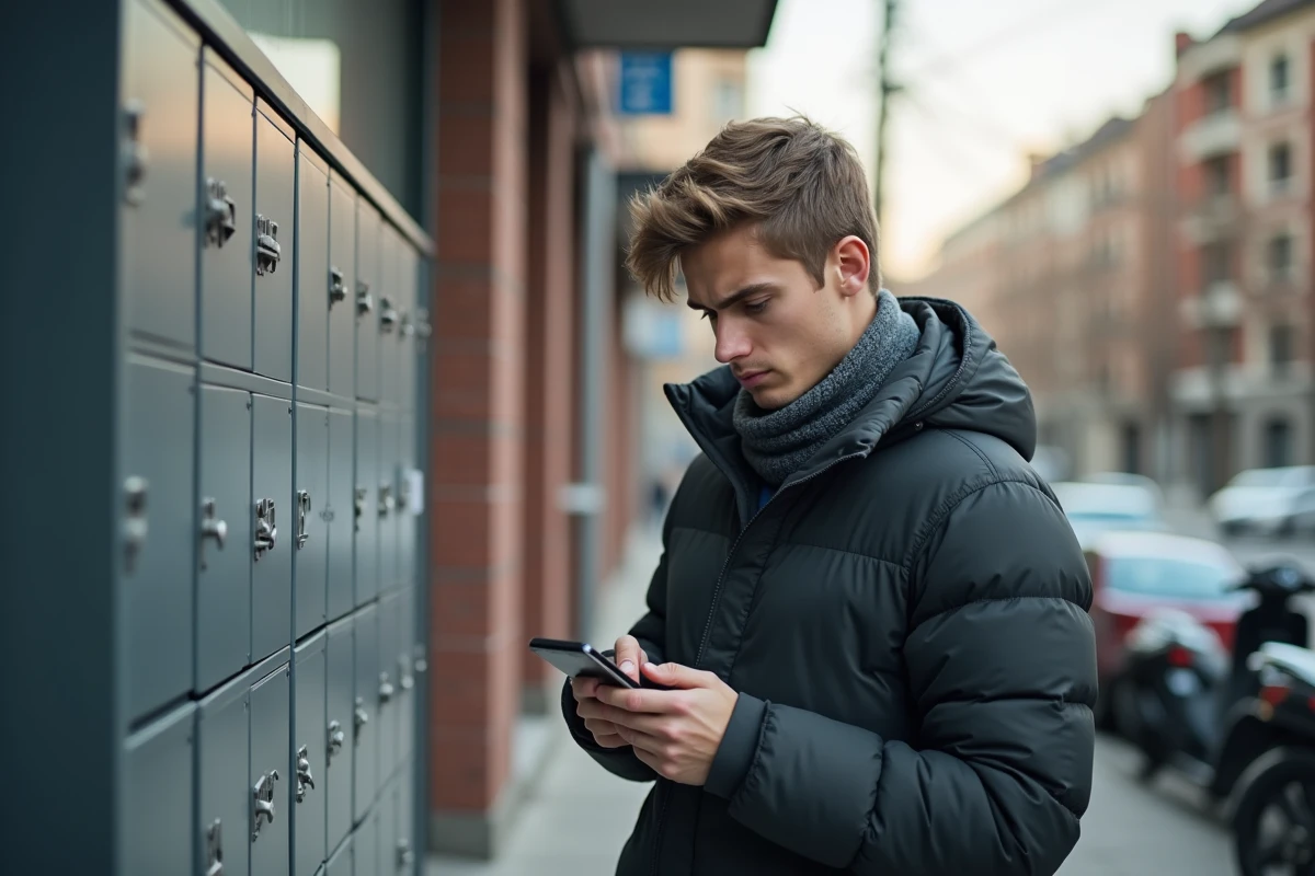 Jeune homme vérifiant son téléphone près d