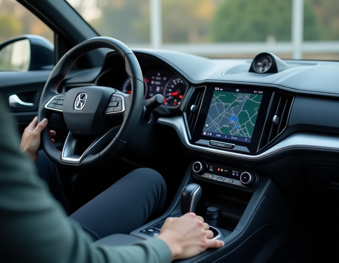 Tableau de bord d'une voiture de leasing avec dongle OBD branché, illustrant les risques de reprogrammation ECU